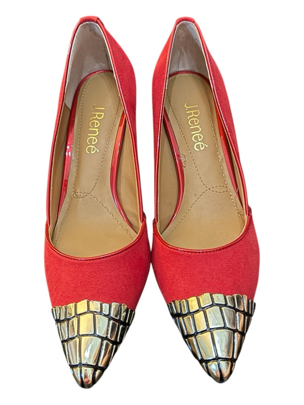 J. Reneé Charleesa Red Suede Silver Metallic Heels Size 6 NIB
